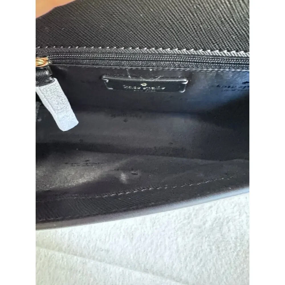 Kate Spade Madison Saffiano Leather Flap Crossbody Black  Strap Bag gold chain